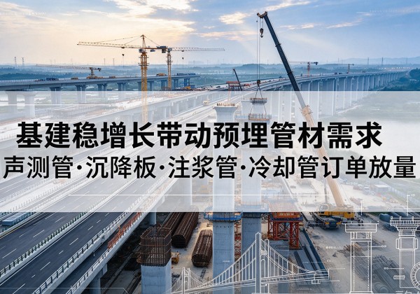 曹妃甸基建稳增长带动预埋监测管材需求，声测管、沉降板、注浆管订单持续放量